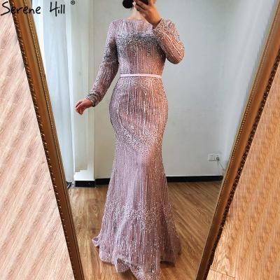 China Breathable Pink O Neck Sheath Long Evening Dresses Serene Hill LA70665 Beaded Formal Dinner Dresses For Women for sale