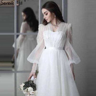 China Breathable Serene Hill Full Sleeves A Line White Simple Wedding Engagement Party Dresses 2021 Long Elegant Bridal Gowns For Women HA2476 for sale