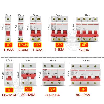 China High Quality and Safety DZ47 C32 House DELIXI Mini Miniature Circuit Breaker MCB and Earth Leakage Cirucit Breaker ELCB 1P 1P+N 2P 3P 4P for sale