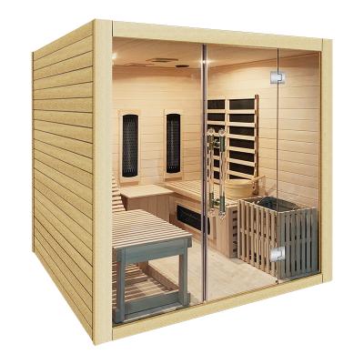 China Wet Dry Sauna Traditional And Infrared Luxury Wood Room Sauna Computer Control Panel Combined With Fix Chair for sale