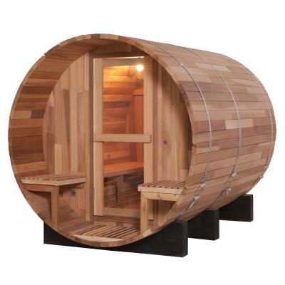 China Red cedar 6 room modern people sauna barrel outdoor sauna room with hervia good sauna heater price for sale