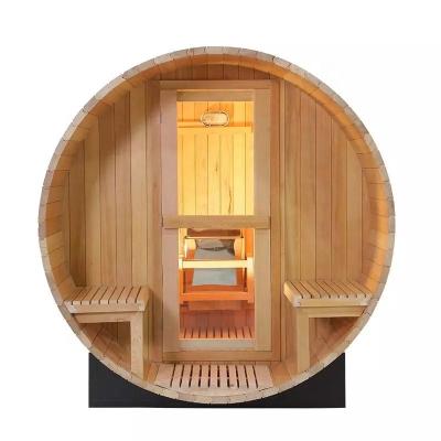 China With Outer Windows Traverse Sauna 7 Person Round Barrel Sauna Machine Room Round Barrel Sauna Room for sale