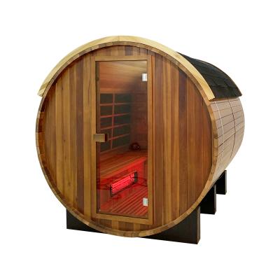 China With Transom Windows 4-6 Person Red Cedar Barrel Sauna Outdoor With Wood Burning for sale