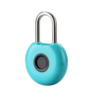 China 2022 New Design smart lock fingerprint round padlock electronic lock  blue key less entry door lock compact and lightweight 69mm*45mm*16.5mm for sale