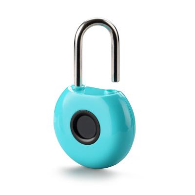 China 2022 New Design smart lock electronic lock fingerprint round padlock  blue key less entry door lock compact and lightweight 69mm*45mm*16.5mm for sale