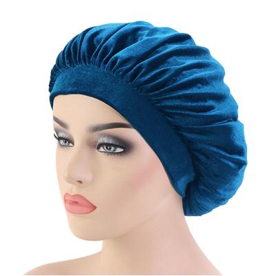 China New Fashion Picture High Quality Hair Turban Women's Night Sleep Hat Soft Comfortable Velvet Hood for sale