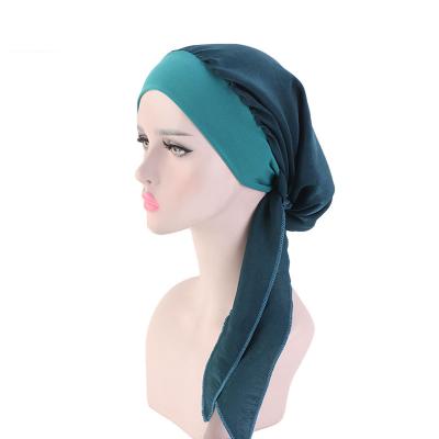 China Women's Vintage Chemo Hair Loss Band Cap Elastic Silk Hair Turban Wide Brimmed Hat Chemo Hair Loss Cap for sale