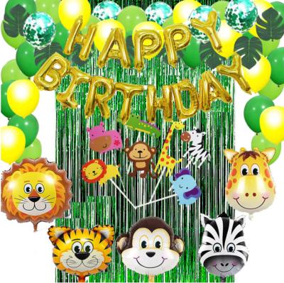 China Green Forest Theme Boy Birthday Latex Balloon Helium Foil Balloon Toy Jungle Birthday Cake Party Backdrop Curtain Animal Decor for sale