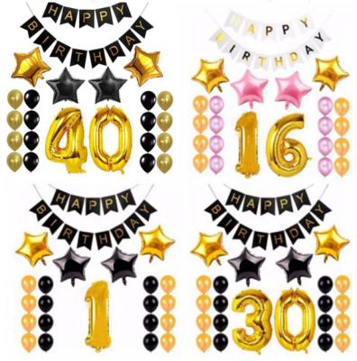 China Glowing 30th Fortieth Sixtieth Birthday Party Decoration Set Large White Gold Happy Birthday Banner Foil Balloons Latex Birthday Party Supplies for sale