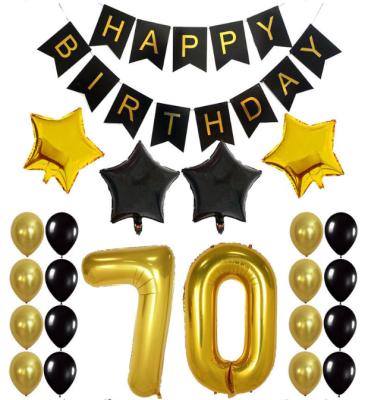 China 70th 80th Black Gold 60th Birthday Pennant Banner Bursting Star Balloons Adult Latex Birthday Backdrop Party Decoration Set for sale