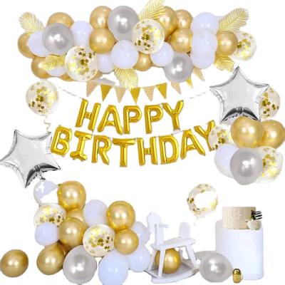 China Happy Birthday Silver Party Baby Girl Garland Banner Set Foil Balloon Theme Props Glitter Gold Decoration and Backdrop Decorative Set for sale