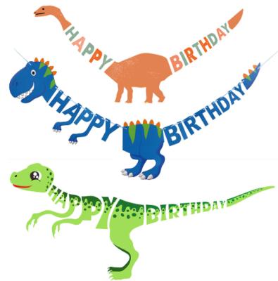 China 1st First Birthday Dinosaur Forest Dinosaur Theme Party Decoration Non-Toxic Animal Boy Flag Pull Letter Banner Non-Toxic Animal for sale