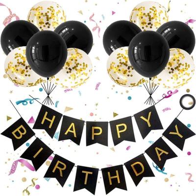 China Non-toxic Black Gold Happy Birthday Decoration Theme Letter Flag Banner with Confetti Balloon Garland Boy Birthday Event Party Supplies for sale