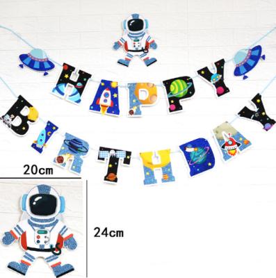 China Universal Spaceship Bright Factory Rocket Astronaut Theme Astronaut Boy Happy Birthday Party Supplies Banner Decoration Bunting Flag for sale