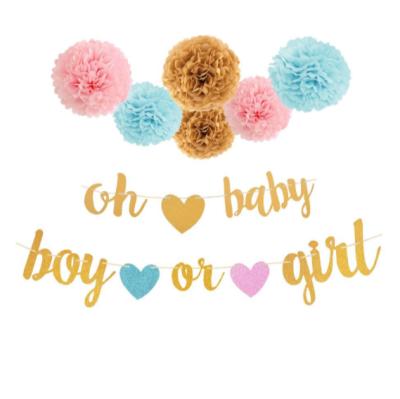 China Baby Shower Party Supplies OH BABY Banner Paper Flower Ball Pink Flashing Blue Gender Reveal Garland Birthday Party Decoration for sale