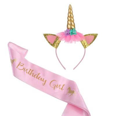 China Kids Unicorn Headband Christmas Headdress Baby Hair Accessories Birthday Girl Birthday Party Decoration Pink Tag Flashing Sash for sale