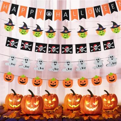 China Multicolor Non-Toxic And Eco-Friendly Pumpkin Ghost Party Supplies Aluminum Foil Fans Balloon Tassel Garland Happy Halloween Decoration Banner Set for sale