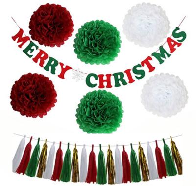 China Red Green Hanging Bouncing Flags And Yiwu Tassels Eco-friendly Christmas Hot Sale Merry Christmas Pompoms Paper Ball Banners Event Decoration for sale