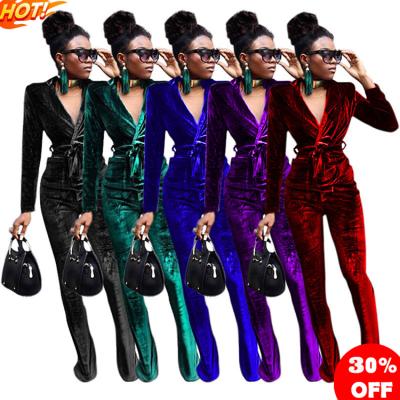 China QUICK DRY pure color velvet slim Korean suit flared pants suit 2021 top selling products in clothing for sale