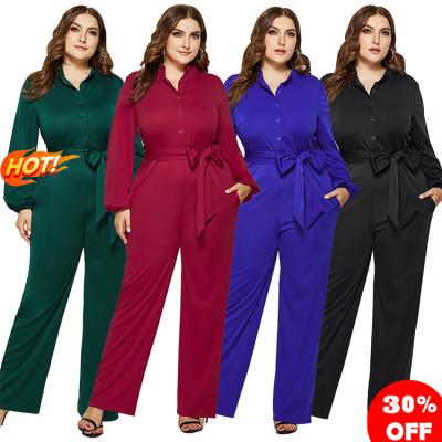 China Viable V-Neckline Plus Size Romper Long Sleeve Romper For Women 2021 Casual Overalls Wide-Leg Pants Overalls for sale