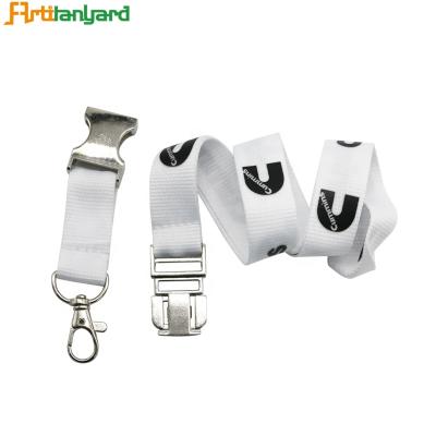 China Office Tool Lanyard/Lanyard Metal Buckle High Quality White Polyester Lanyard Custom Cheap Name Card Holder for sale