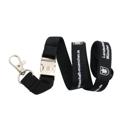 China Custom Polyester Logo Black Adjustable Of Neck Tie Safety Lanyard With Accessories for sale