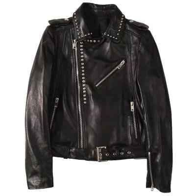 China New Autumn Factory Sheep Skin Shorts Female Rivet Leather Windproof Thin Thin Leather Jacket for sale