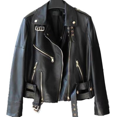 China Motorcycle leather jacket windproof leather jacket for women with short top layer of sheepskin to show thin leather for sale