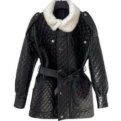 China The Windproof Warm - Selling Leather Leather Jacket Plus Cotton Sheep Leather Connection Fur Long for sale