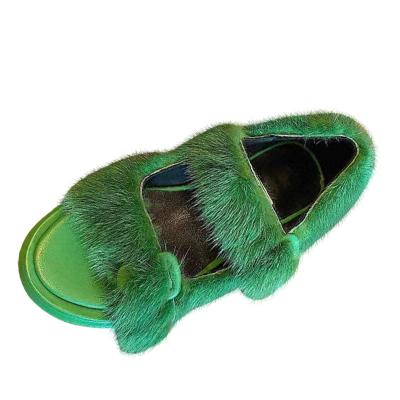 China 2021 Fashion Trend Real Fur Shoes Ladies Mink Fur Sandals Women Outdoor Fur Shoes for sale