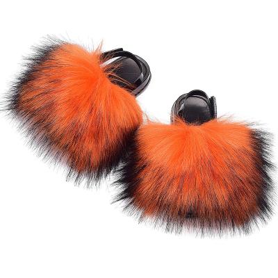 China Lightweight Elastic Strap Slides Flat Cute Fluffy Fox Fur Slippers Baby Kids Children Shoes for sale