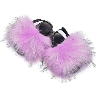 China Real Fox Fur Slippers Summer Kids Baby Raccoon Sandals Lightweight Cute Wholesale Fur Shoes for sale