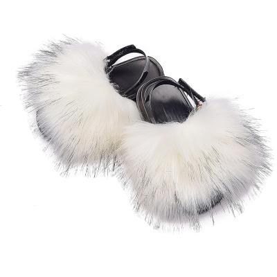 China Wholesale Girl's Height Increasing Fox Fur Slides Outdoor Baby Fur Slippers Sandals Kids for sale