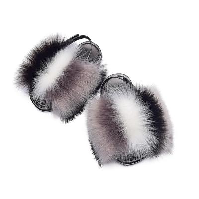 China Size Increasing Custom Logo Fox Fur Slides New Color Fur Strap Fashionable Mixed Sandals Shoes For Baby for sale