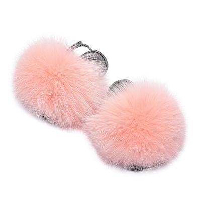 China Wholesale Furry Cute Furry Shoes Cute Anti-Smell Real Raccoon Sandals Baby Fox Fur Slippers For Kids for sale