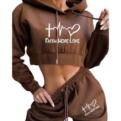 China Breathable custom logo for women's two piece hoodie set with simple design made in cotton new style for sale