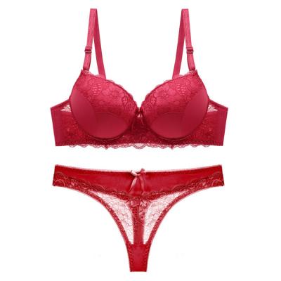 China Direct selling breathable thin cup low price color lace thong pure simple bra C D plus size underwear sets for sale