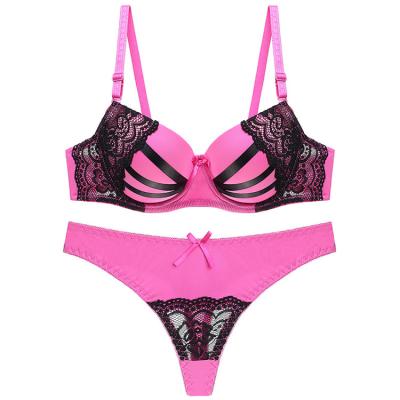 China New Design Thong Antibacterial Bra Sets Multicolor Steel Ring Chest Shaper Cavity Lace Women Underwear Series Sets for sale