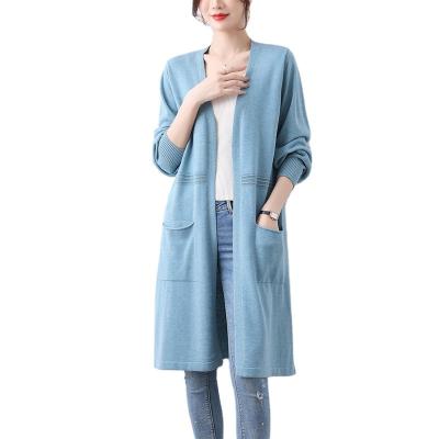 China Viable Hot Sale Long Sleeve Pocket Sweater Long Jacket Women's Casual Cardigan for sale