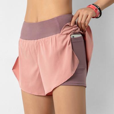 China Breathable Wholesale Women Fitness Two-Layer Sports Shorts With Inside Pocket Newest Design Gym Yoga Shorts 2 In 1 Running Shorts for sale