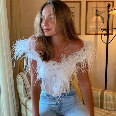 China Newest Design QUICK DRY 2022 Summer New Women's Feather Bustier Splice Top Women's Tank Top for sale