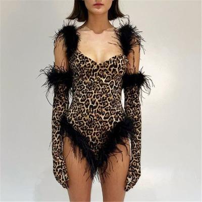 China 2022 new arrival autumn leopard print fashion QUICK DRY sexy full color spliced ​​plush sleeve onesies for sale