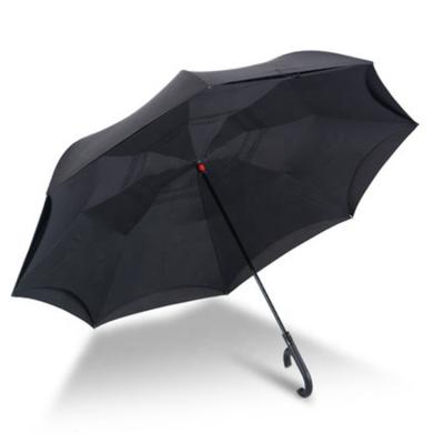 China CLASSIC C Handle Double Reverse Canopy Polyester Straight Umbrella for sale