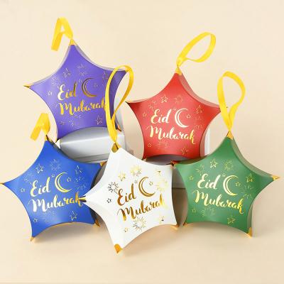 China 10pcs Wooden Star Shape Eid Mubarak Candy Gift Box Decoration 2022 Supplies Ramadan Mubarak Muslim Islamic Festival Party DIY for sale