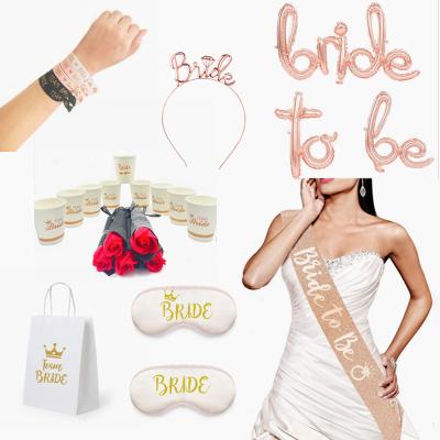 China Wedding Party Event Decoration Bachelorette Party Rose Gold Bride Diamond Crown Dress Wedding Bridal Shower Party Ring Engaged Banner Bride Satin Sash for sale