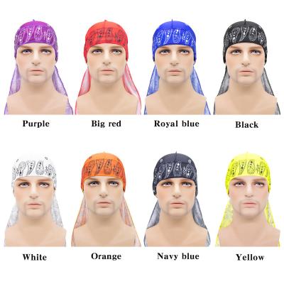 China Custom Wholesale Unisex Silk Soft Women Accessories Silk Durag Print Ladies Durag Ladies Hair Decoration Hip Hop Tail Long Tie Headwraps for sale