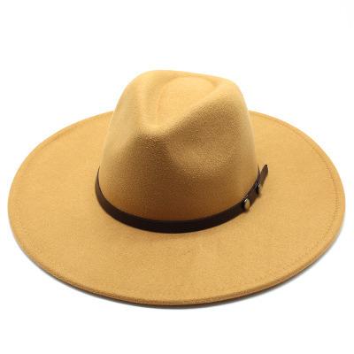 China Wholesale Large Brim Plush White Ladies Top Hat 9.5cm Wide Brim Wool Felt Hat With Black Leather Band for sale