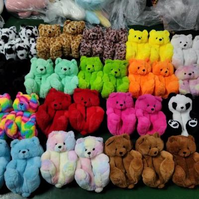 China Fashion Trend Cute Teddy Bears Fuzzy Animal Bedroom Slippers Plush Indoor Warm Winter All Included Bedroom Slippers For Women Men for sale