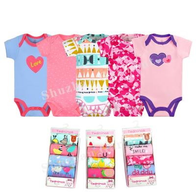 Chine 2 pcs embroidery +3 pcs prints per bag 2 pcs embroidery +3 pcs prints per bag factory direct sale cotton wholesale newborn baby clothes sleeve baby rompers and infant short bodysuits toddler à vendre