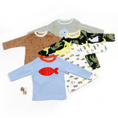 中国 Anti-pilling anti-pilling long sleeve printed embroidery kids clothing ribbed cotton newborn baby t-shirt for unisex baby 販売のため